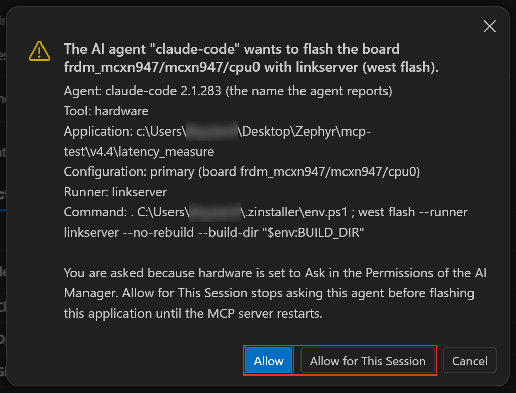 An agent asks before flashing a board