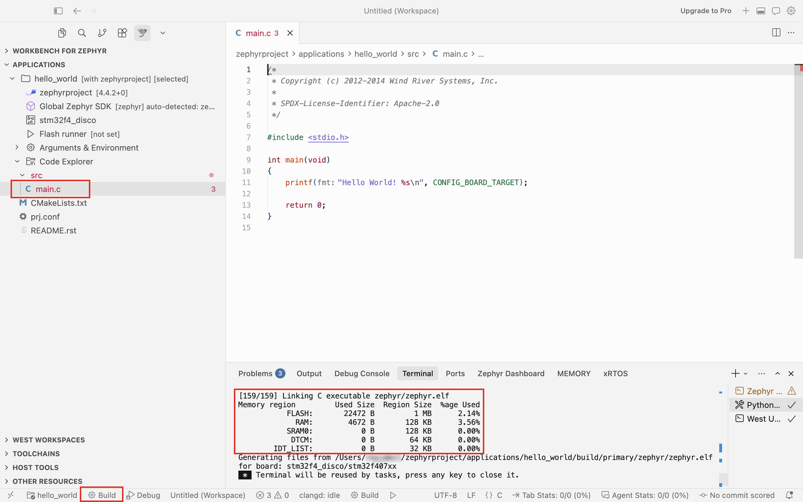 Source file and build output