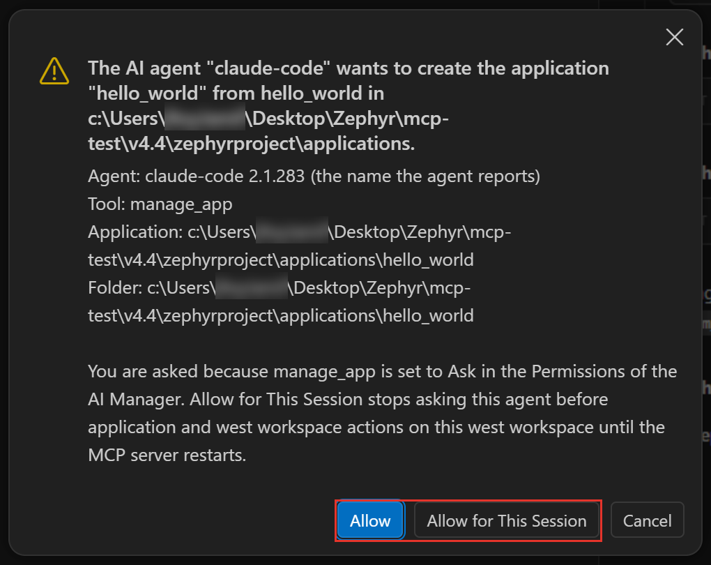 The agent asks before it creates the application