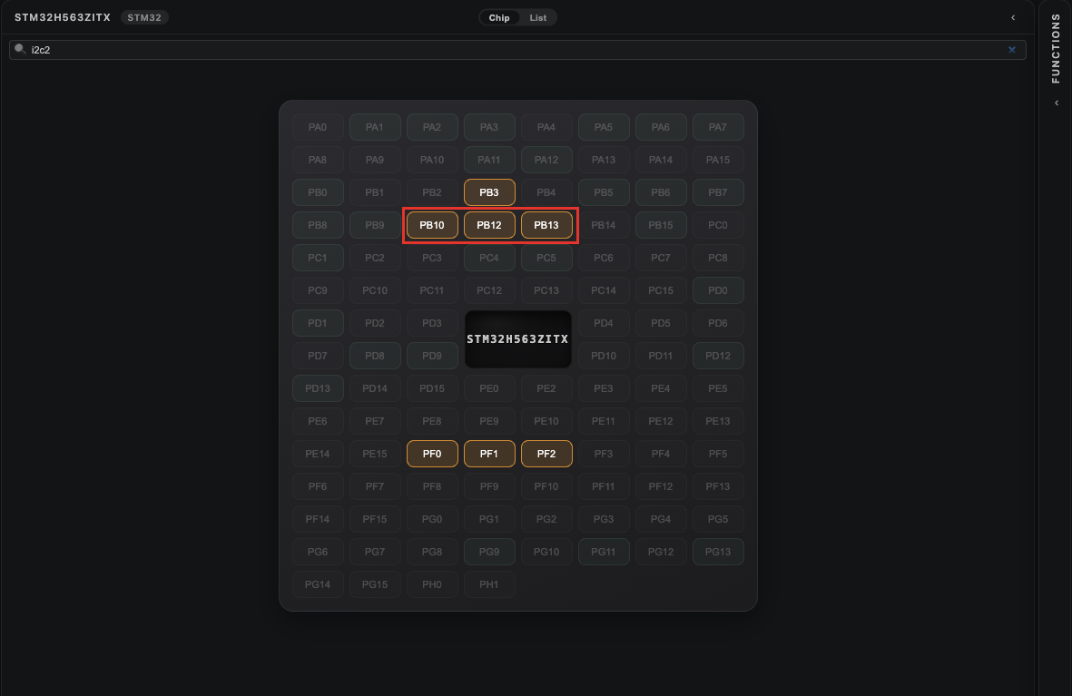Candidate pads highlighted on the chip