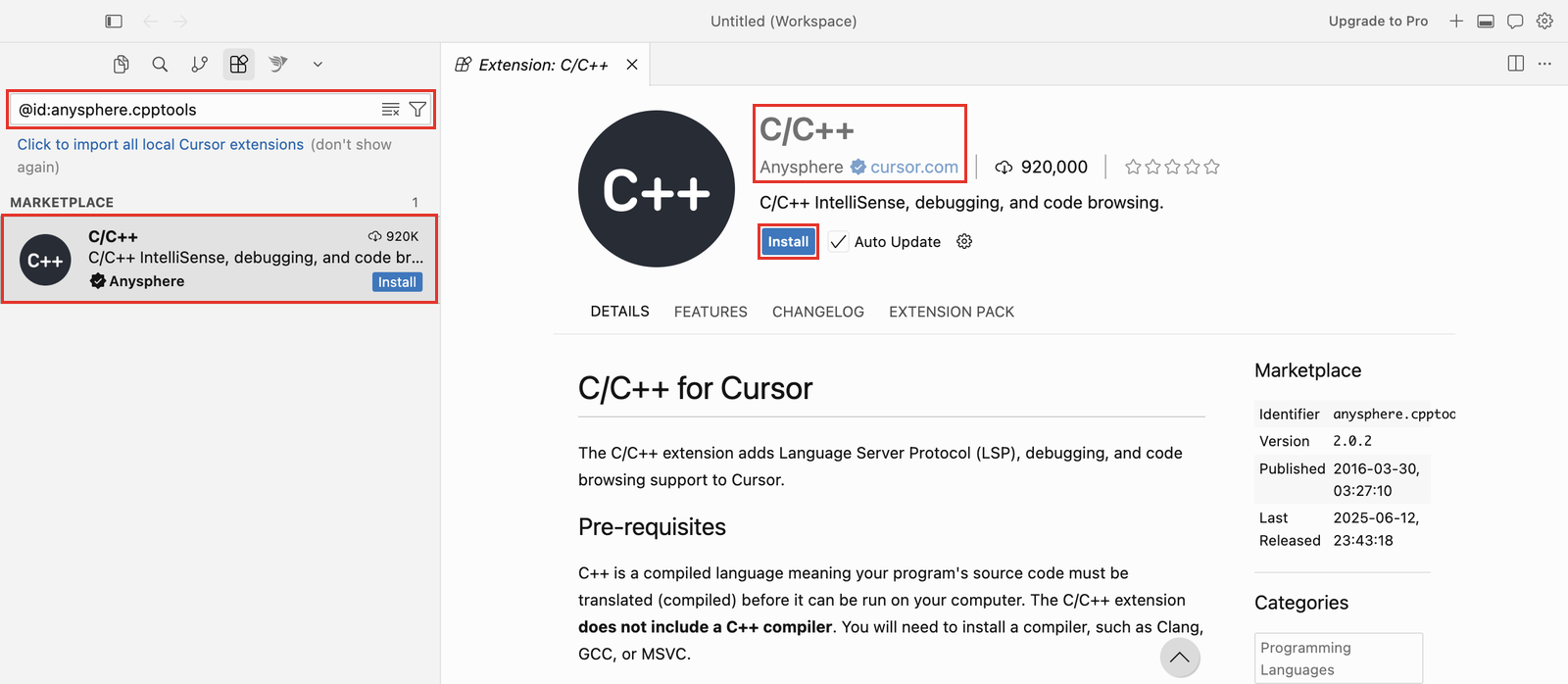C/C++ extension for Cursor