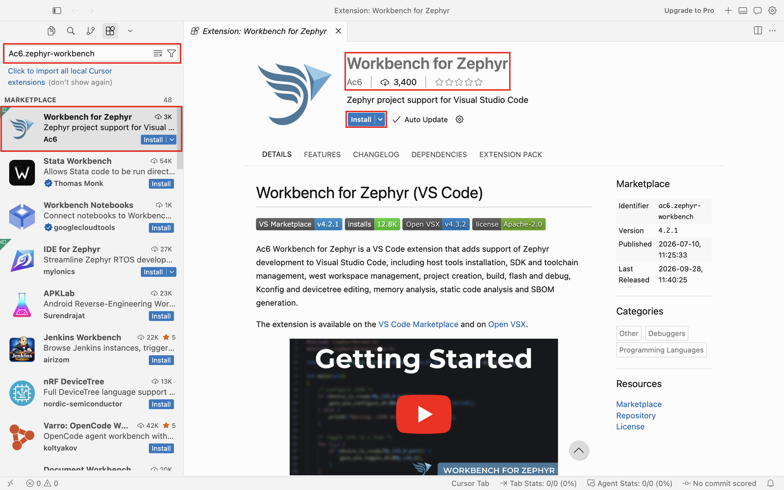 Workbench for Zephyr in the Cursor marketplace