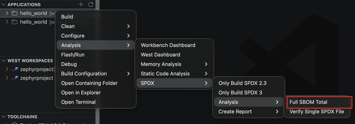 Full SBOM Total in the SPDX submenu