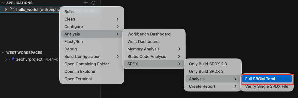 SPDX submenu
