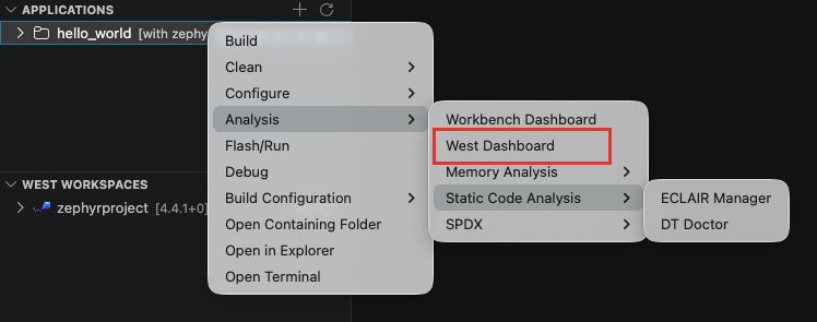 West Dashboard in the Analysis submenu