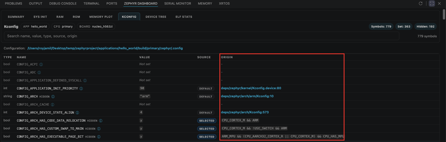 Workbench Dashboard Kconfig tab
