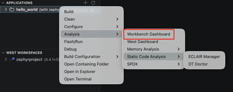 Workbench Dashboard in the Analysis submenu