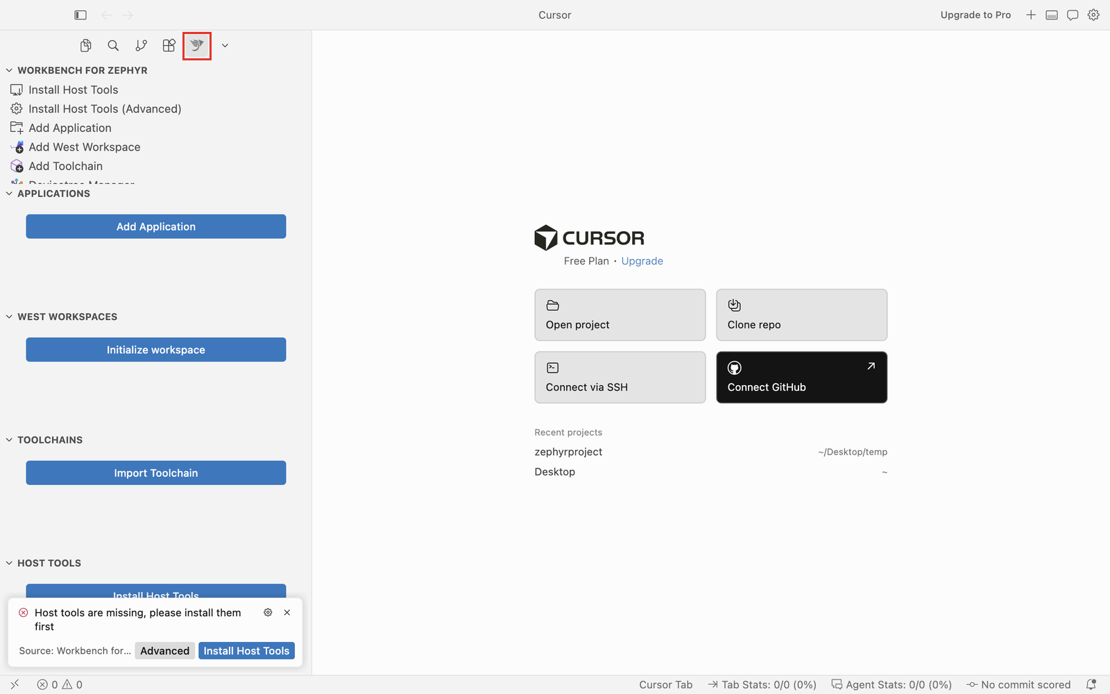 Workbench for Zephyr view in Cursor