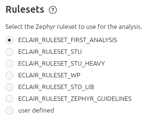 Zephyr ruleset selection