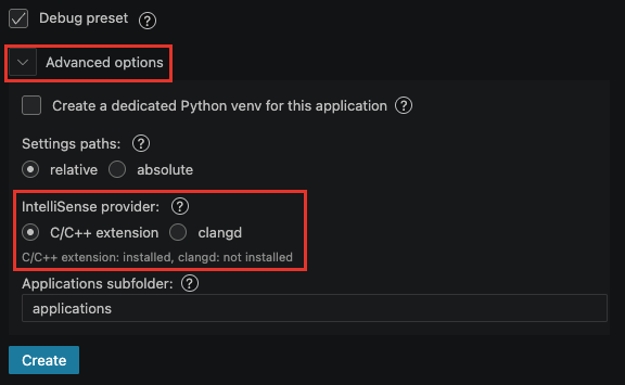 IntelliSense provider in the Add Application wizard