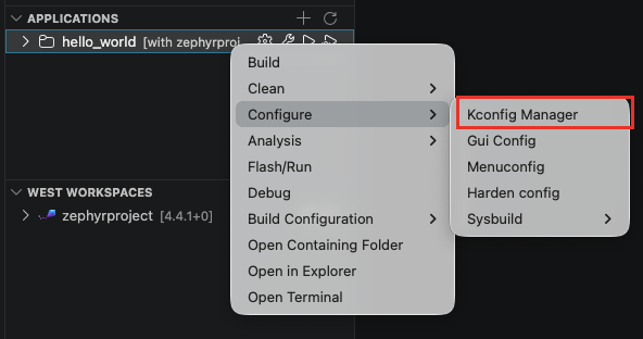 Kconfig Manager in the Configure submenu
