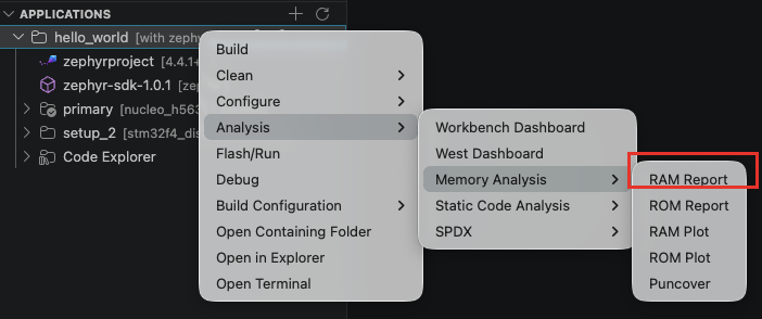 RAM Report menu