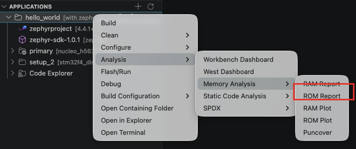 ROM Report menu