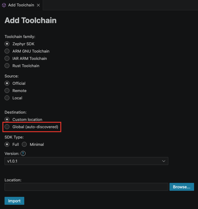 Add Toolchain: Zephyr SDK