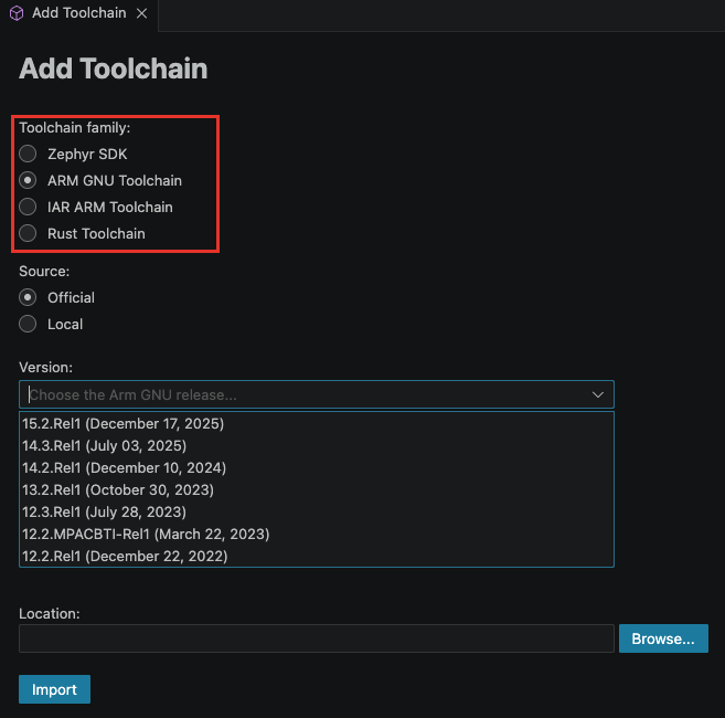 Add Toolchain: ARM GNU Toolchain