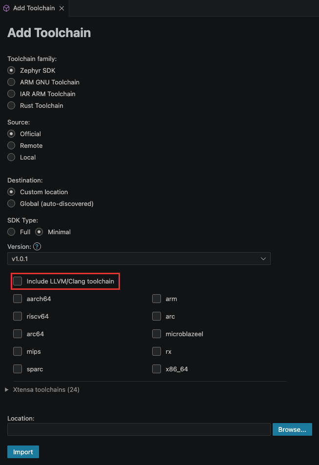 Add Toolchain: Minimal Zephyr SDK