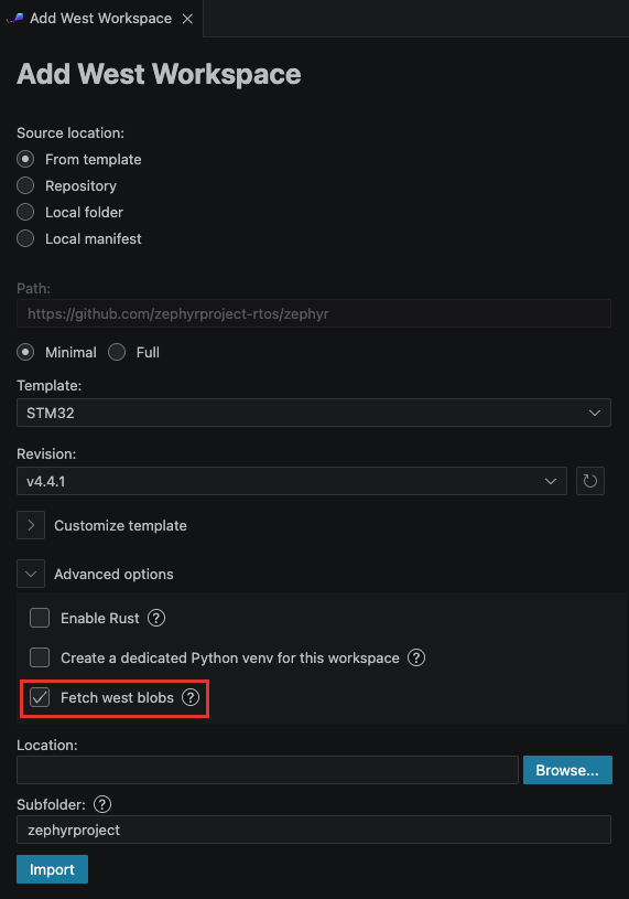 Add West Workspace wizard