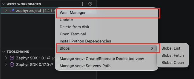 West workspace context menu
