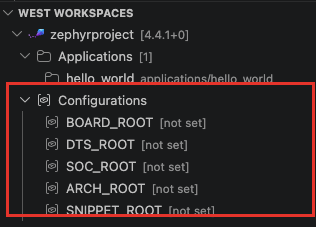 West workspace tree with the Configurations group