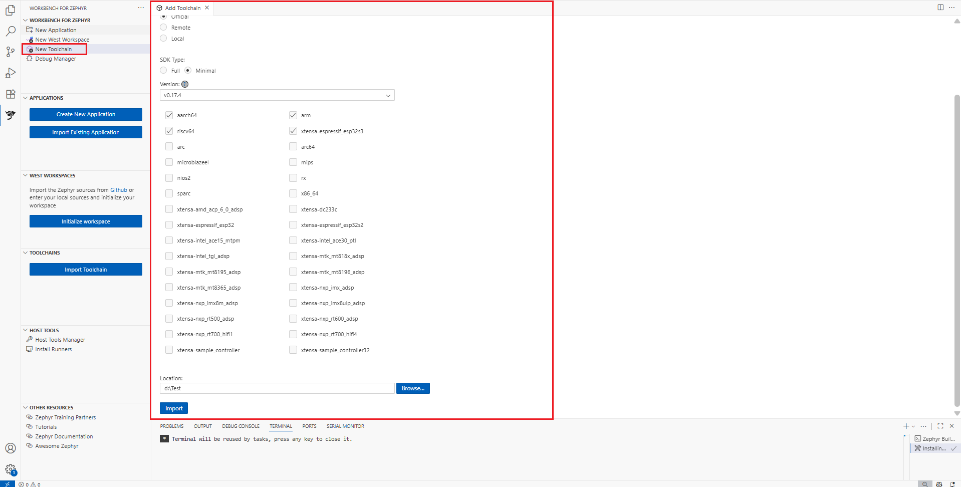 Add a Zephyr SDK for ARM